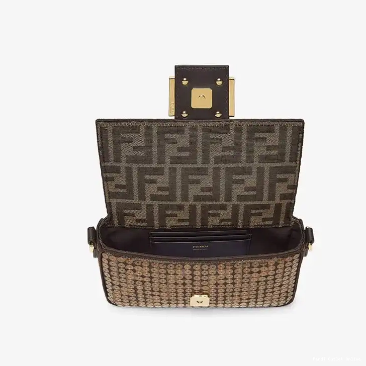 Affordable with Motif Bag Brown Fendi FF Baguette In Fabric Mini Sequins 0706